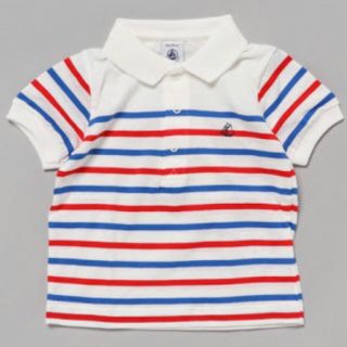 プチバトー(PETIT BATEAU)の新品 タグ付き★ プチバトー  トリコロールボーダー半袖ポロシャツ 18m 80(Ｔシャツ)