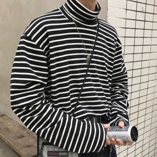 タートルネック ロンティー ロンT ボーダー韓国系 古着系 balenciaga(Tシャツ/カットソー(七分/長袖))