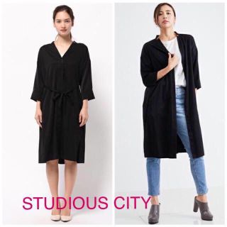 ステュディオス(STUDIOUS)のSTUDIOUS CITY ピーチサテンシャツワンピース ブラック(ひざ丈ワンピース)