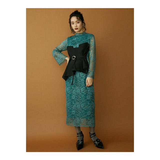 MURUA(ムルーア)の【 MURUA 】 クラシカルレースワンピ ドレス グリーン レディースのフォーマル/ドレス(ロングドレス)の商品写真