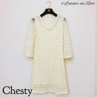 チェスティ(Chesty)のChesty 華やか 総レース ビーズ刺繍 ワンピース 0(ひざ丈ワンピース)