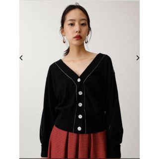 マウジー(moussy)のカラーステッチ リブ トップス カーディガン(カーディガン)