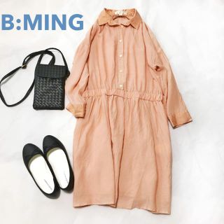 ビーミング ライフストア バイ ビームス(B:MING LIFE STORE by BEAMS)の【B:MING】七分袖 ワンピース サーモンピンク(ひざ丈ワンピース)