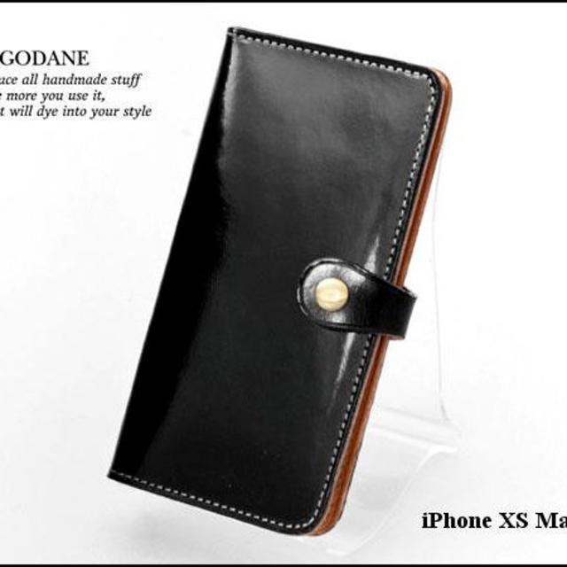 ゴダンハンドメイドiPhoneXS max対応手帳型ケーススライド式ヌメ革BK