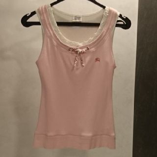 バーバリーブルーレーベル(BURBERRY BLUE LABEL)の【保管品】バーバリー  check ribbon 付きpink タンクトップ(タンクトップ)