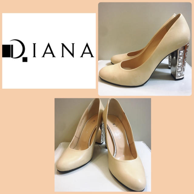 DIANA(ダイアナ)のダイアナ ベージュレザー  ビジューヒール パンプス レディースの靴/シューズ(ハイヒール/パンプス)の商品写真