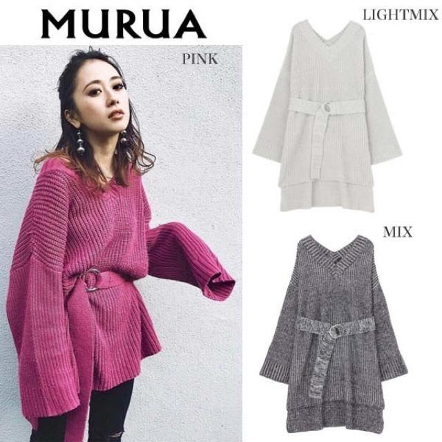 MURUA(ムルーア)のMURUA ワイドvニットチュニック レディースのトップス(チュニック)の商品写真