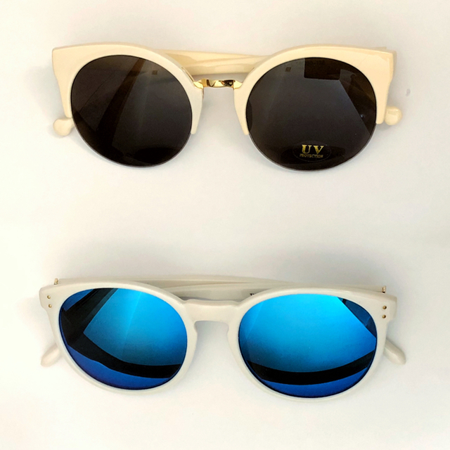 【新品未使用】ラウンドタイプ ミラーサングラス ブルー ホワイト レディースのファッション小物(サングラス/メガネ)の商品写真