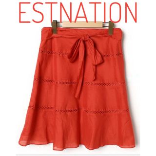 エストネーション(ESTNATION)のESTNATION【美品】ウエスト リボン ひざ丈 フレア スカート (ひざ丈スカート)