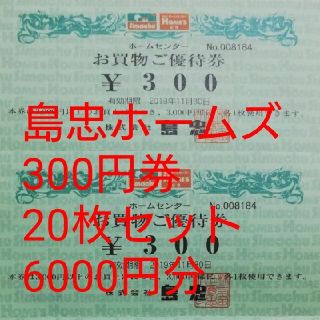 島忠ホームズ・エッサン300円券20枚(6000円分)(ショッピング)