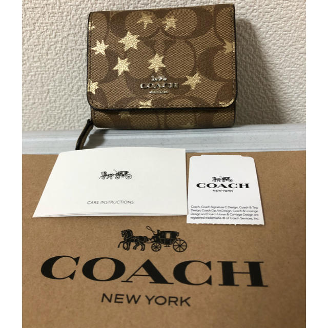 コーチ、三つ折り財布、希少な星柄(^^)、新品未使用、一万円札入ります