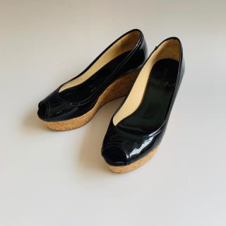 ジミーチュウ(JIMMY CHOO)の美品【JIMMY CHOO】ジミーチュウ ウェッジ パンプス サンダル 黒(ハイヒール/パンプス)