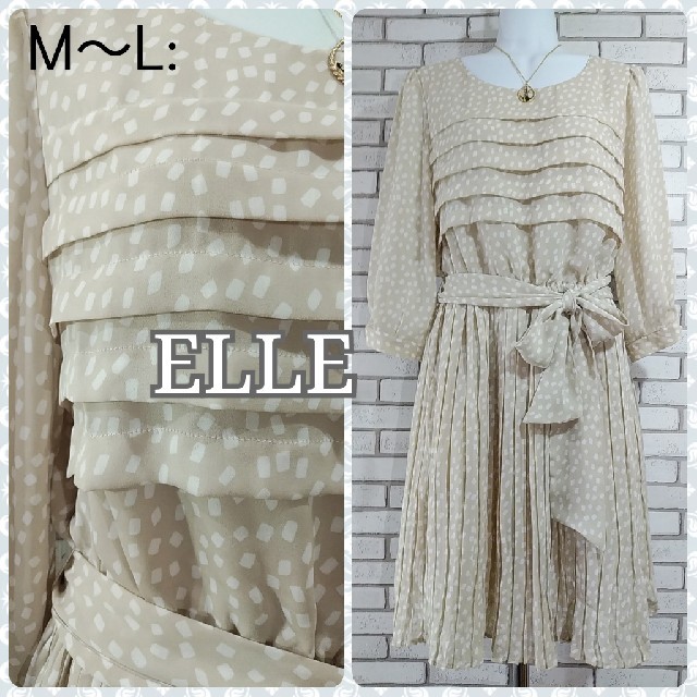 ELLE(エル)のるぅちろ♡様売約済★   L: 新品 シフォンワンピース／エル★ベージュ・ドット レディースのワンピース(ひざ丈ワンピース)の商品写真