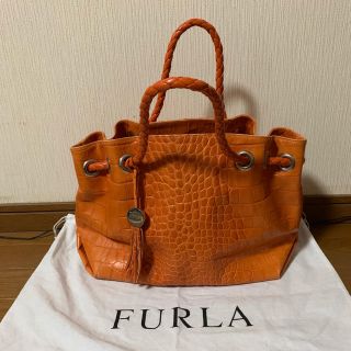 フルラ(Furla)のりさ様専用  フルラ トートバッグ クロコ型押し オレンジ色 美品(トートバッグ)