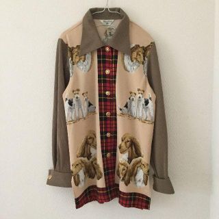 古着 ビンテージ vintage ブラウス シャツ 犬 わんちゃん 切替 日本製(シャツ/ブラウス(長袖/七分))