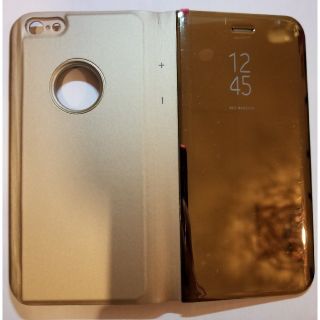 在庫僅か iphone6,6S 金 ゴールド フリップ ケース ミラー クローム(Androidケース)