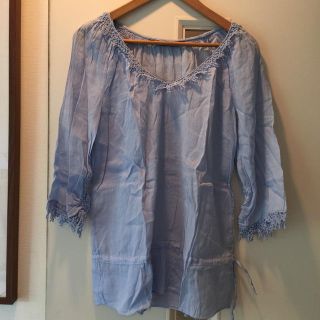 ザラ(ZARA)のZARA ブルーレースカットソー(カットソー(長袖/七分))