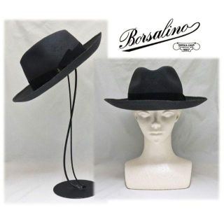 ボルサリーノ(Borsalino)の新品【ボルサリーノ 】パナマハット 麦わら帽子 黒 61cm ワイドブリム(ハット)