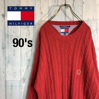 トミーヒルフィガー(TOMMY HILFIGER)の90's トミーヒルフィガー コットン ヘンプ 混合ニット 赤(ニット/セーター)