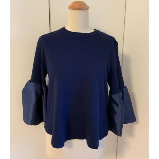 ディーホリック(dholic)の✨美品✨韓国服♡切替袖フリルカットソー♡NAVY♡(カットソー(長袖/七分))