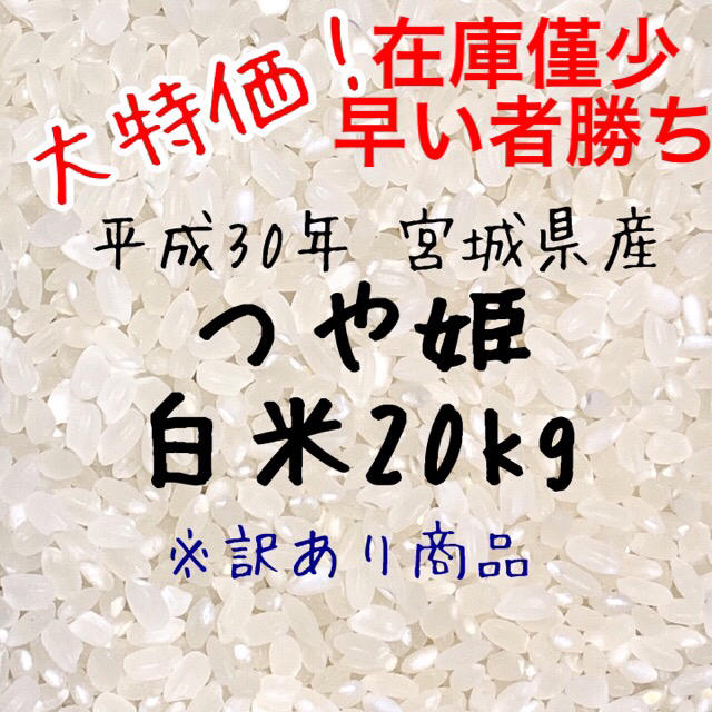 白米訳あり【農家直送】新米 宮城県産つや姫 白米20kg【送料無料】