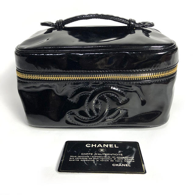 CHANEL　シャネル　 バニティバッグ - 黒 エナメル　レザー