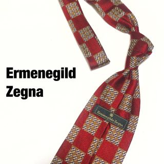 エルメネジルドゼニア(Ermenegildo Zegna)の【廃盤】Ermenegild Zegna ネクタイ 市松柄 剣幅9.5 赤(ネクタイ)