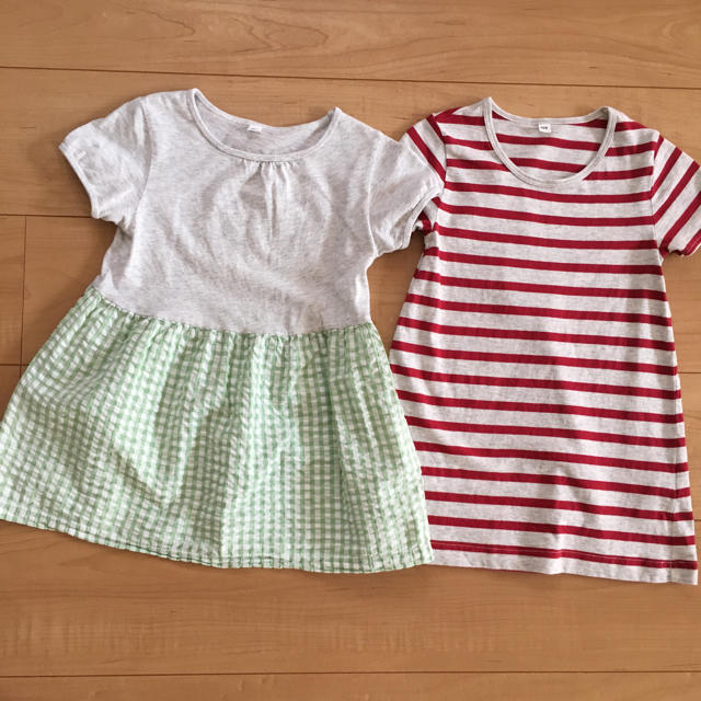 MUJI (無印良品)(ムジルシリョウヒン)の無印 Tシャツチュニック100㎝2枚セット☺︎ キッズ/ベビー/マタニティのキッズ服女の子用(90cm~)(ワンピース)の商品写真