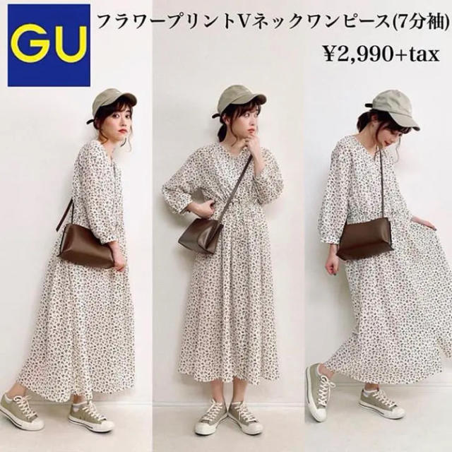 GU - 美品 フラワープリントVネックワンピース Lサイズの通販 by ちこ ...