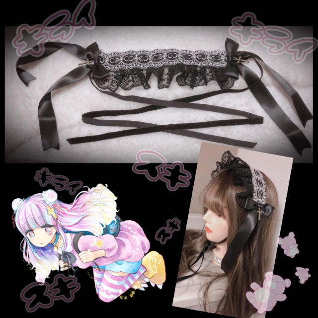 Angelic Pretty(アンジェリックプリティー)のゴスロリちゃんのミニボンネット黒 レディースのヘアアクセサリー(ヘアバンド)の商品写真