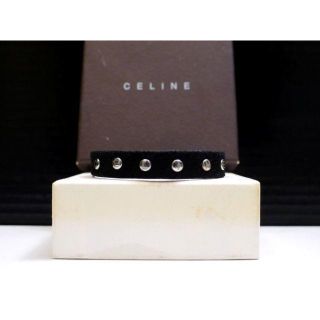 セリーヌ(celine)の美品◆CELINE セリーヌ 男女可 マカダム スタッズ レザー ブレスレット黒(ブレスレット/バングル)