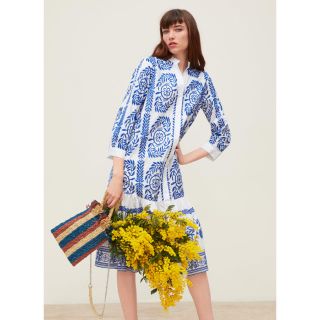 ザラ(ZARA)の新品 ♡ ZARA 刺繍 長袖 シャツ ワンピース(ひざ丈ワンピース)