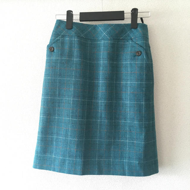 KEITH(キース)のKEITHチェック柄ツイードスカート　ブルーグリーン レディースのスカート(ひざ丈スカート)の商品写真