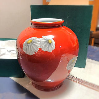 オールドノリタケ 日陶 朱地白菊 花瓶（中）花柄 花瓶