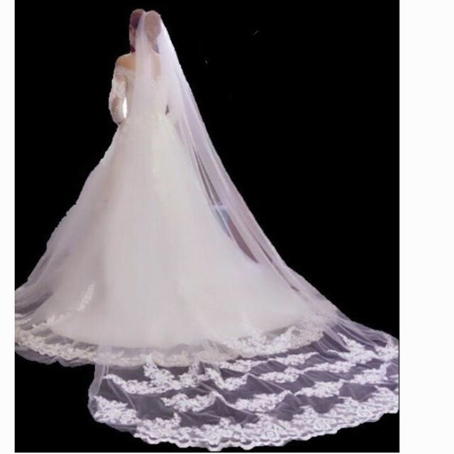 刺繍入りロングベール ハンドメイドのウェディング(ヘッドドレス/ドレス)の商品写真