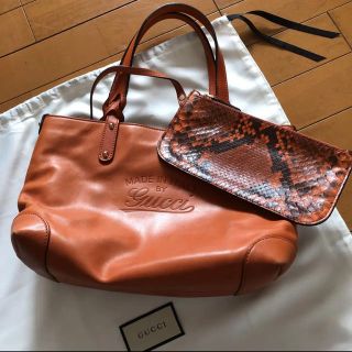 グッチ(Gucci)のgucci  トートバッグ  オレンジ ブラウン オールレザー バッグ(トートバッグ)