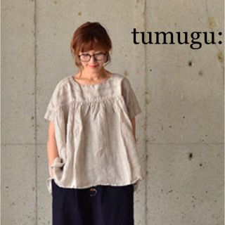 ツムグ(tumugu)のバニラ様専用 tumugu リネンヘリンボーンプルオーバー ホワイト(シャツ/ブラウス(半袖/袖なし))