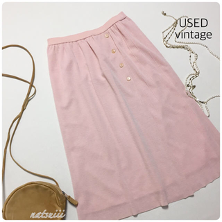 ロキエ(Lochie)のUSED vintage リネン混 ピンク ヴィンテージ スカート(ひざ丈スカート)