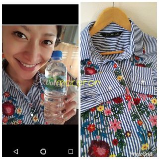 ザラ(ZARA)のLeee☆Saaa様ご専用ザラZARA山田優さん着ストライプ花柄シャツ ネイビー(シャツ/ブラウス(長袖/七分))