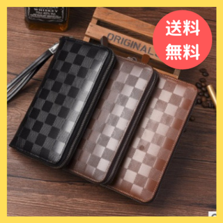大人気長財布 ブロックチェック ブラック ラウンドファスナー ハンドストラップ付(長財布)