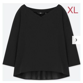 ユニクロ(UNIQLO)のユニクロ ドレープ ブラウス ７分袖 XLサイズ／ブラック 新品タグ付き！(シャツ/ブラウス(長袖/七分))