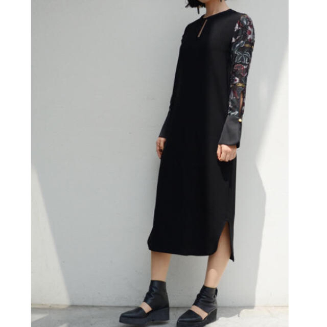 mame Floral Cut Jacquard Sleeves Dress