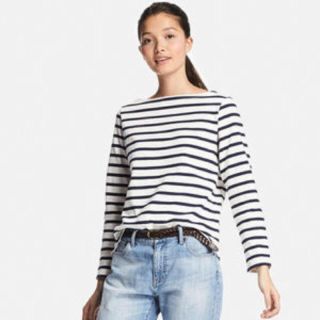 ユニクロ(UNIQLO)の【美品】ボーダー ボートネック カットソー(カットソー(長袖/七分))