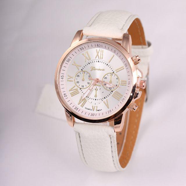 レディース レザーウオッチ クロノグラフ 腕時計 ホワイト レディースのファッション小物(腕時計)の商品写真