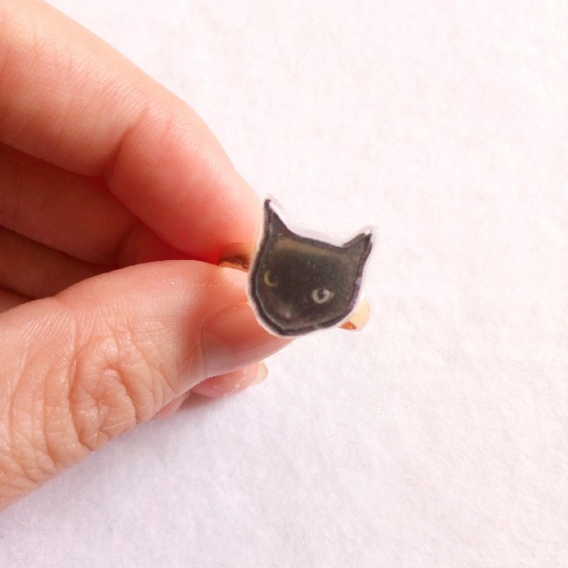 ハンドメイド クールな黒猫フェイスリング フリーサイズ ねこ好きさんにオススメ♡ ハンドメイドのアクセサリー(リング)の商品写真