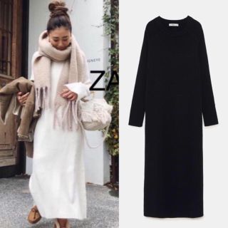 ザラ(ZARA)の完売品 ザラ ロング ニット ワンピース ミディ マキシ丈 サンダル ブーツ(ロングワンピース/マキシワンピース)