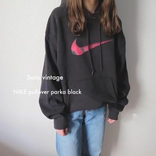 ナイキ(NIKE)の90s NIKE プルオーバー パーカー スウェット USA製 黒 古着(パーカー)