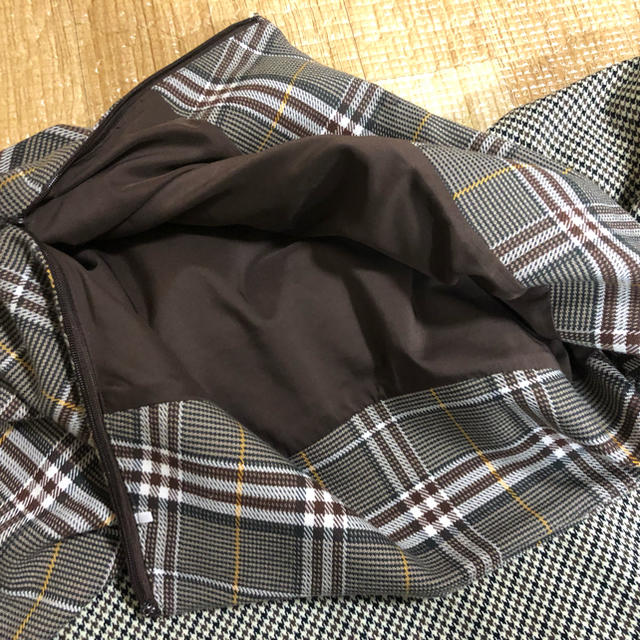 【0サイズ】未着用☆異素材ミックス ヘムライン チェックロングスカート