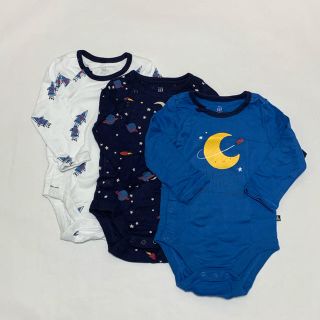 ベビーギャップ(babyGAP)の【新品】80cm 長袖ロンパース boys 3点セット ロケット柄(ロンパース)