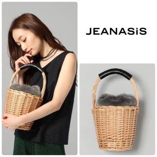 ジーナシス(JEANASIS)の【美品】ジーナシス ファー付きカゴバケツ バッグ カゴバッグ 黒 グレー(かごバッグ/ストローバッグ)